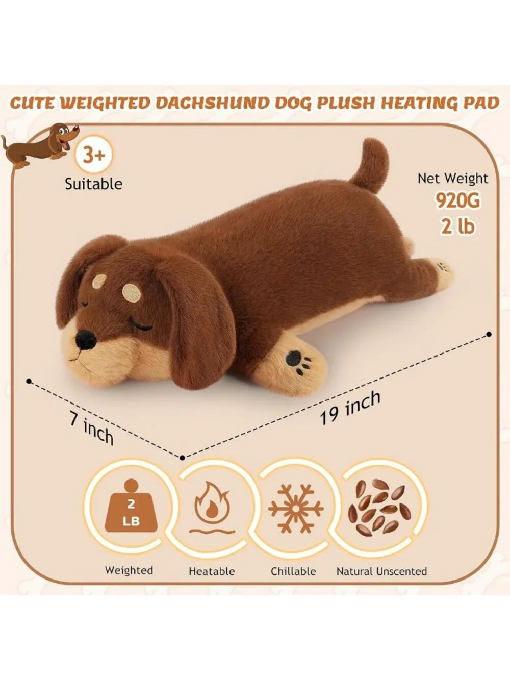 2lb Microwavable Dachshund Heating Pad for Cramps & Pain Relief - Gift for Kids